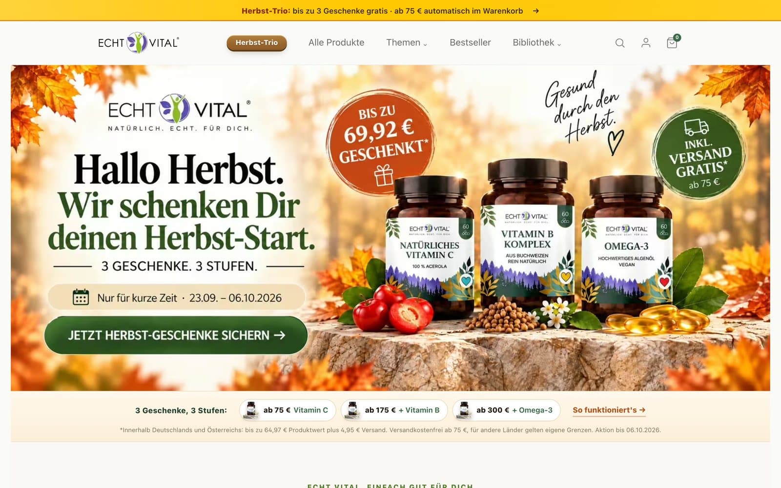 Startseite von Echt Vital auf dem Desktop