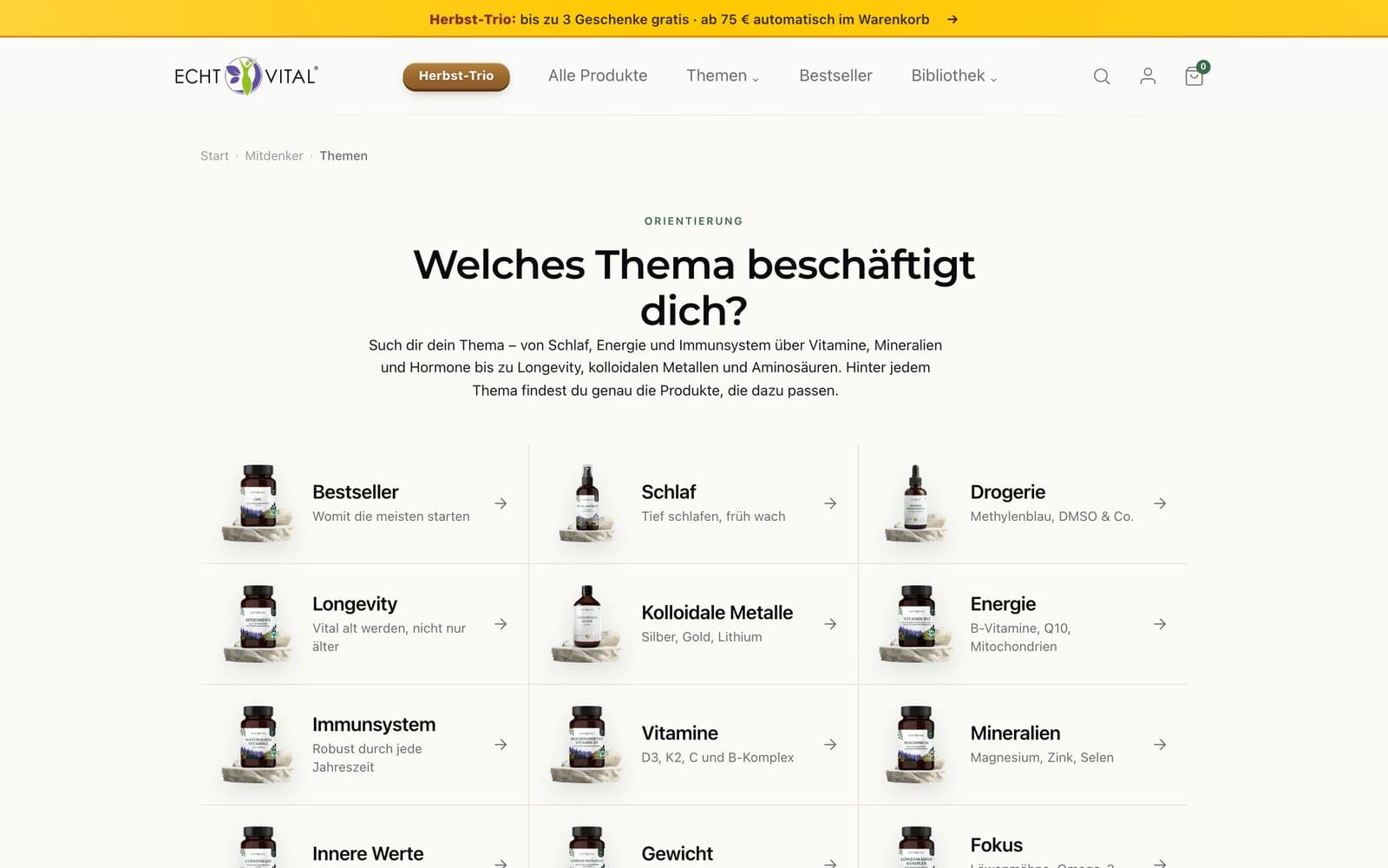 Themenwelten von Echt Vital auf dem Desktop