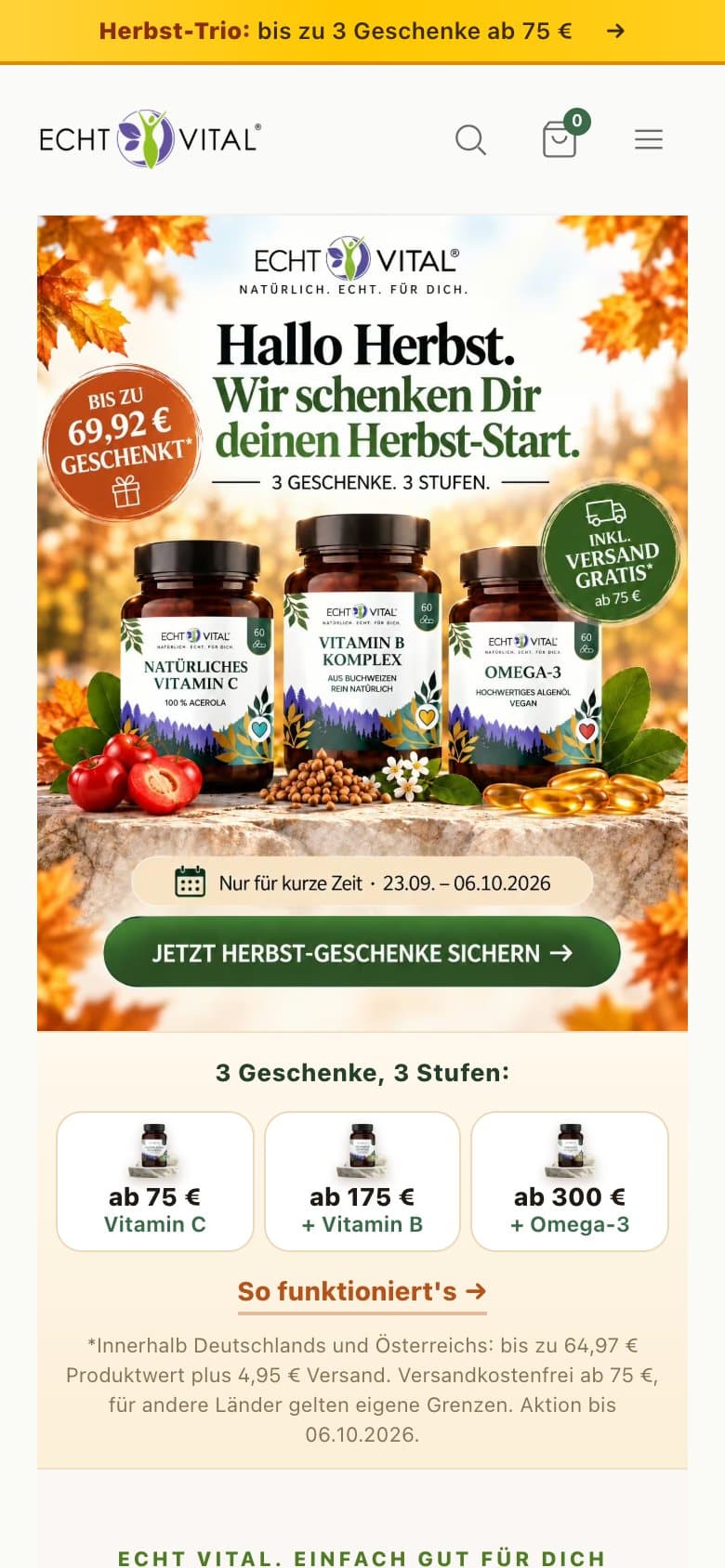 Startseite von Echt Vital auf dem Smartphone