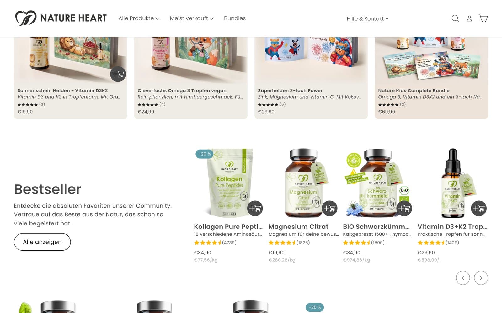Weiterer Abschnitt der Startseite von Nature Heart