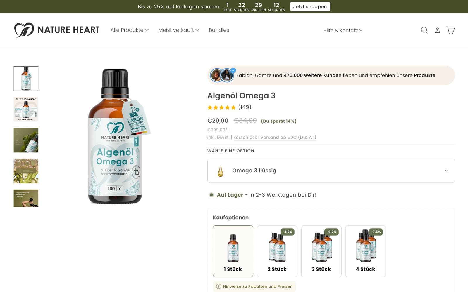 Produktseite von Nature Heart auf dem Desktop