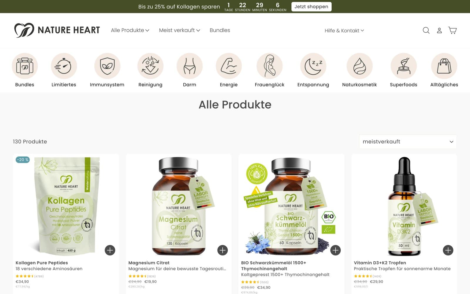 Produktübersicht von Nature Heart auf dem Desktop